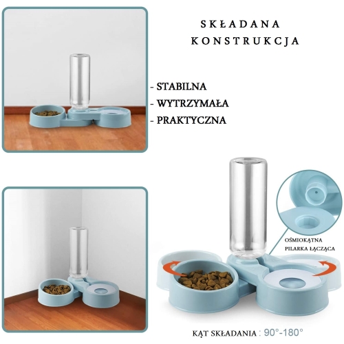PODWÓJNA MISKA NA KARMĘ Z DOZOWNIKIEM NA WODĘ DLA PSA LUB KOTA ACTI PET 932