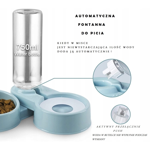PODWÓJNA MISKA NA KARMĘ Z DOZOWNIKIEM NA WODĘ DLA PSA LUB KOTA ACTI PET 932