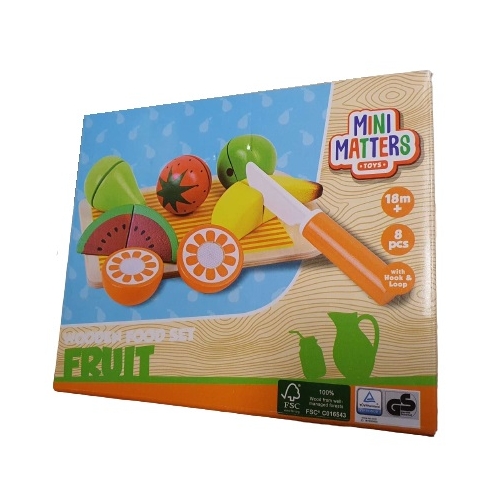 ZESTAW z DREWNA OWOCE FRUIT DO KROJENIA NA RZEPY Mini Matters Zabawki 8 el.