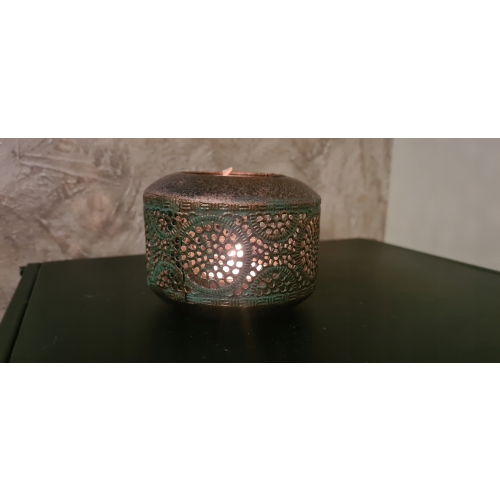 Świecznik lampion na tealighty ażurowy metalowy Glamour Srebrny Złoty Miedź