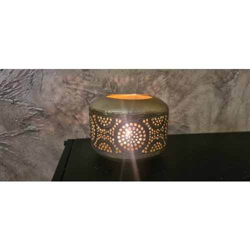 Świecznik lampion na tealighty ażurowy metalowy Glamour Srebrny Złoty Miedź