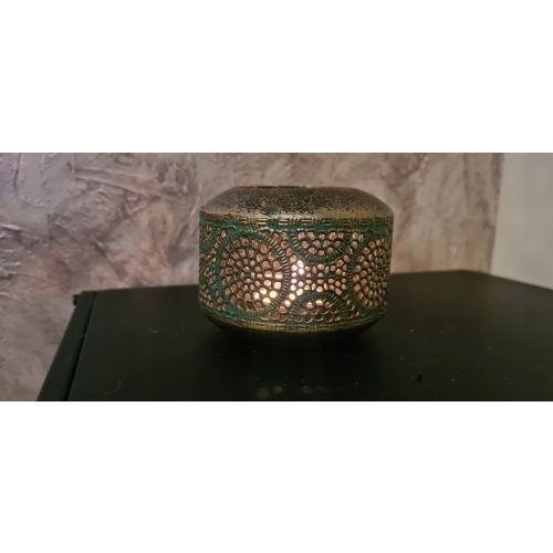 Świecznik lampion na tealighty ażurowy metalowy Glamour Srebrny Złoty Miedź