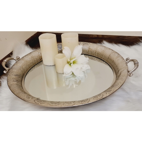 Taca srebrna lustrzana okrągła ażurowa śr 52 cm XL