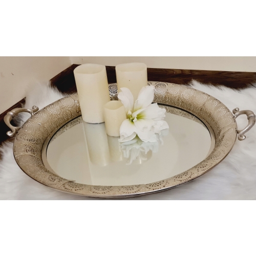 Taca srebrna lustrzana okrągła ażurowa śr 52 cm XL