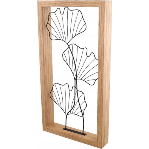 DEKORACJA METALOWA obraz rama drewno białe liście