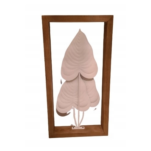 DEKORACJA METALOWA obraz rama drewno białe liście