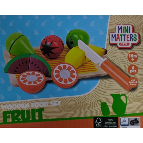 ZESTAW z DREWNA OWOCE FRUIT DO KROJENIA NA RZEPY Mini Matters Zabawki 8 el.