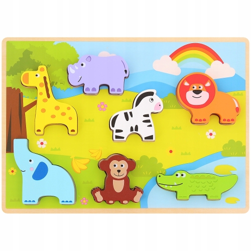 DREWNIANE PUZZLE XL SAFARI ZWIERZĄTKA ZABAWKA DLA DZIECI 7 ELEMENTÓW MM 60
