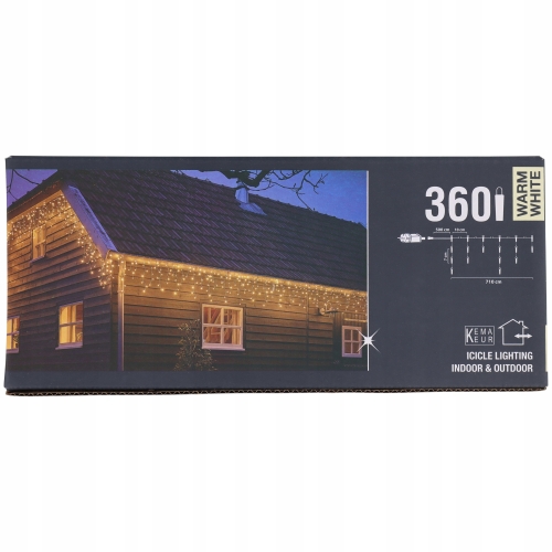 LAMPKI ŚWIĄTECZNE 360 LED ZEWNĘTRZNE KURTYNA SOPLE 12m NA OKNO BALKON TARAS
