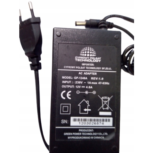 ORYGINALNY ZASILACZ POLSAT BOX MODEL GP-1248A CYFROWY POLSAT 12V 4,8A