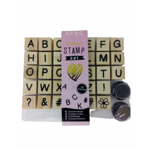 STEMPLE DREWNIANE LITERKI CZARNY I SREBRNY TUSZ