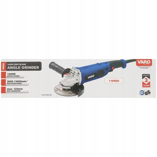 SZLIFIERKA KĄTOWA GUMÓWKA VARO 1200W Ø 125 MM