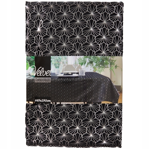 OBRUS AKSAMITNY GLAMOUR 145 X 250CM CZARNO SREBRNY