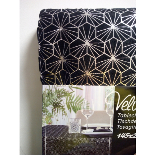 OBRUS AKSAMITNY GLAMOUR 145 X 250CM CZARNO SREBRNY
