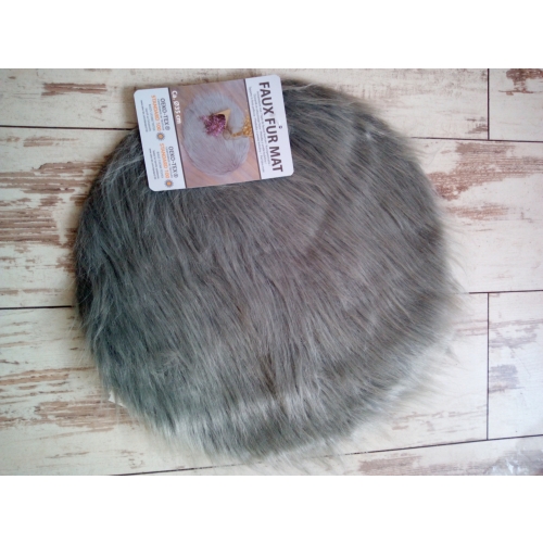 DYWANIK SZTUCZNE FUTRO DEKORACJA RUSTYKALNY okrągły 35 cm szary
