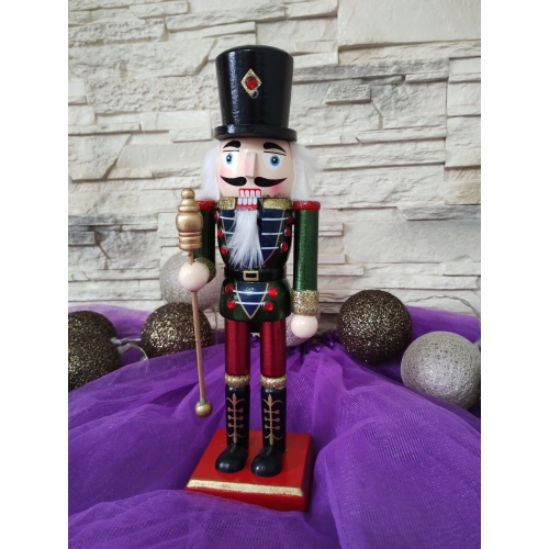 DZIADEK DO ORZECHÓW ŻOŁNIERZ 25 CM zielony brokat