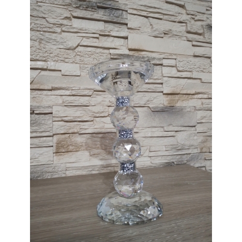 SZKLANY ŚWIECZNIK ZDOBIONY Glamour 19 x 9 cm ciężki masywny