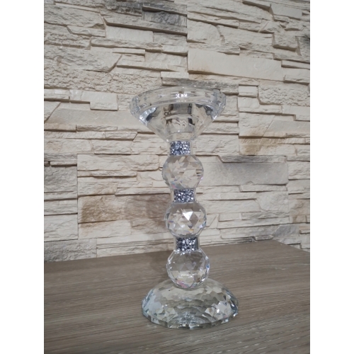 SZKLANY ŚWIECZNIK ZDOBIONY Glamour 19 x 9 cm ciężki masywny