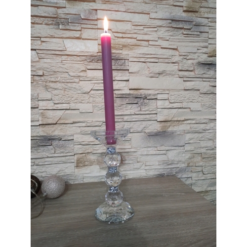 SZKLANY ŚWIECZNIK ZDOBIONY Glamour 19 x 9 cm ciężki masywny