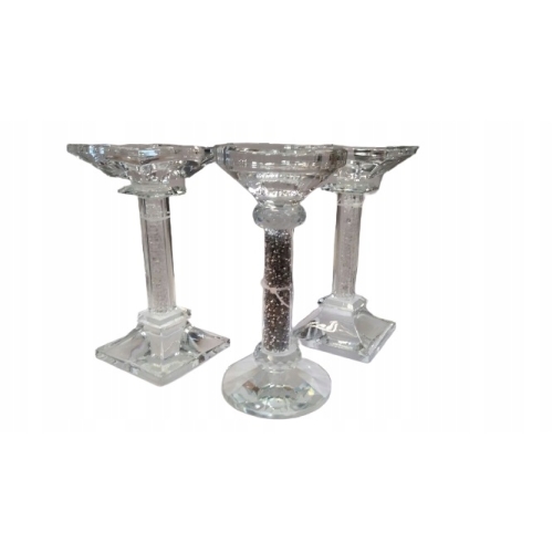 SZKLANY ŚWIECZNIK ZDOBIONY Glamour 19 x 9 cm ciężki masywny