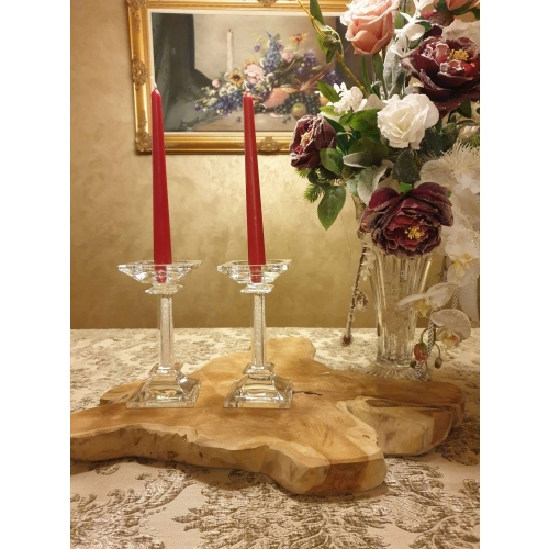 SZKLANY ŚWIECZNIK ZDOBIONY Glamour 19 x 9 cm ciężki masywny