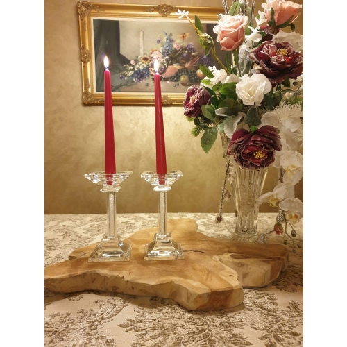 SZKLANY ŚWIECZNIK ZDOBIONY Glamour 19 x 9 cm ciężki masywny