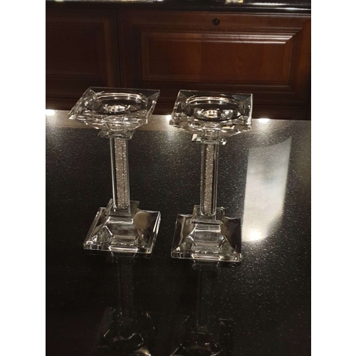 SZKLANY ŚWIECZNIK ZDOBIONY Glamour 19 x 9 cm ciężki masywny