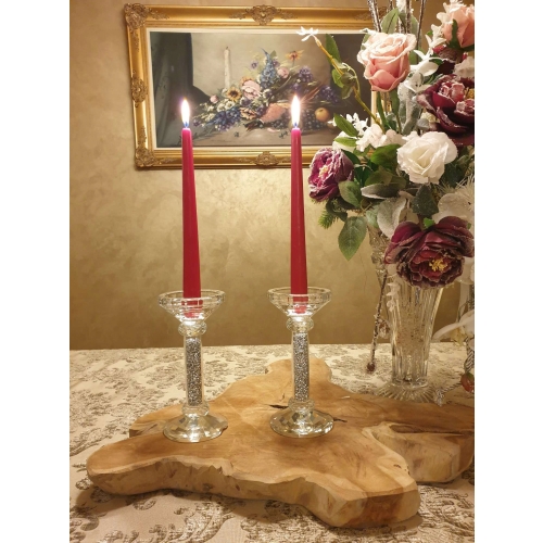 SZKLANY ŚWIECZNIK ZDOBIONY Glamour 19 x 9 cm ciężki masywny