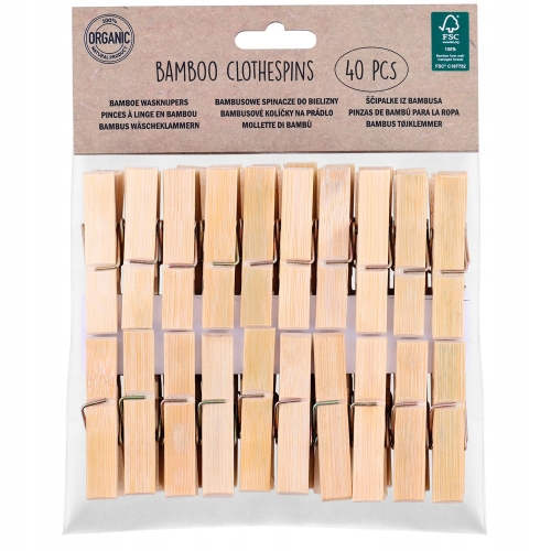 Klamerki spinacze do prania naturalne drewno bambusowe mocne 40 sztuk EKO