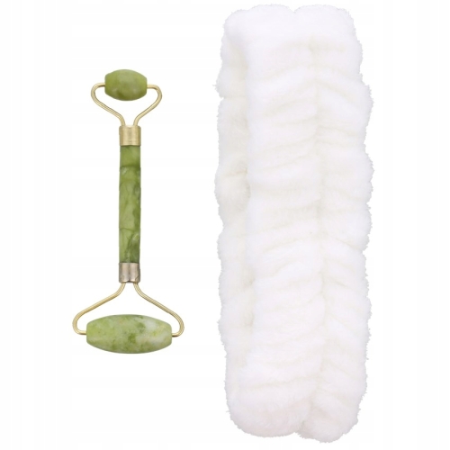 MASAŻER JADEITOWY DO TWARZY ROLLER + OPASKA ZESTAW