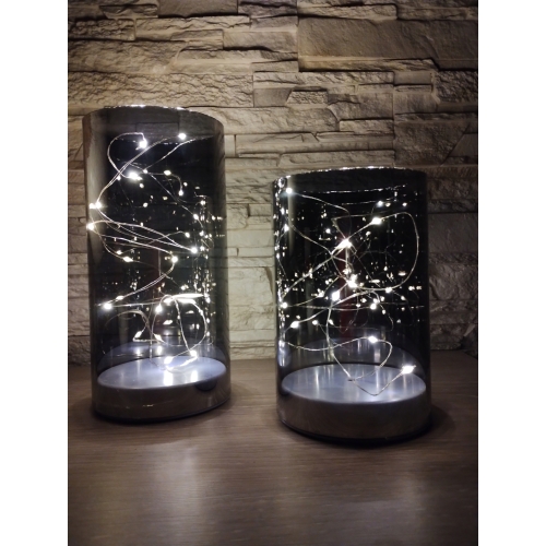 Tuby szklane z oświetleniem LED dekoracyjne 2 rozmiary kolor srebrny 20 cm