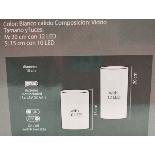 Tuby szklane z oświetleniem LED dekoracyjne 2 rozmiary kolor srebrny 20 cm
