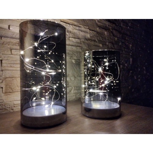 Tuby szklane z oświetleniem LED dekoracyjne 2 rozmiary kolor srebrny 20 cm