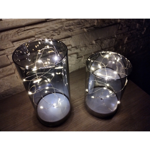 Tuby szklane z oświetleniem LED dekoracyjne 2 rozmiary kolor srebrny 20 cm