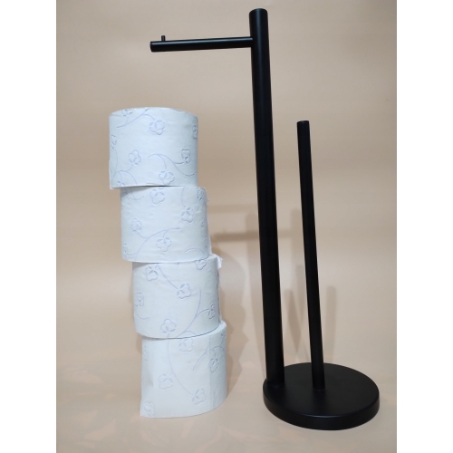 CZARNY STOJAK NA PAPIER TOALETOWY + 4 ROLKI GRATIS