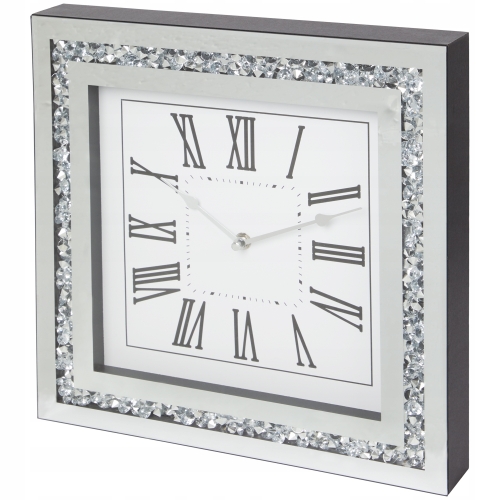 Zegar ścienny szklany z ozdobnymi diamentami na baterie Srebrny 34 x 34 cm
