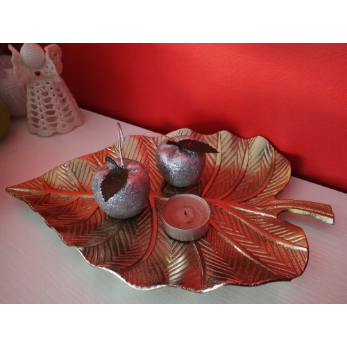 PATERA ALUMINIOWA DEKORACJA LIŚĆ CZARNY 28 x 18 cm