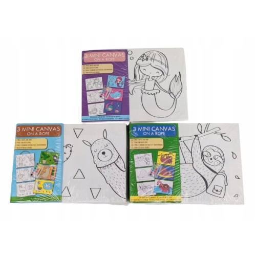 3 MINI PŁÓTNA KOLOROWANKI + FARBKI 3 rodzaje