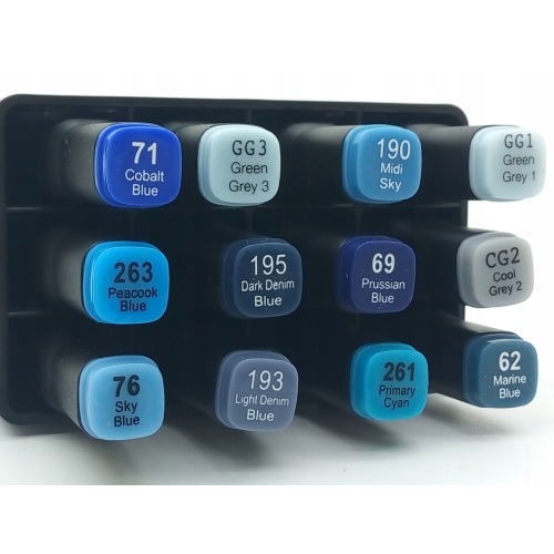 Markery Twinmarkery podwójne alkoholowe niebieskie MIX 12 szt 150 - 180