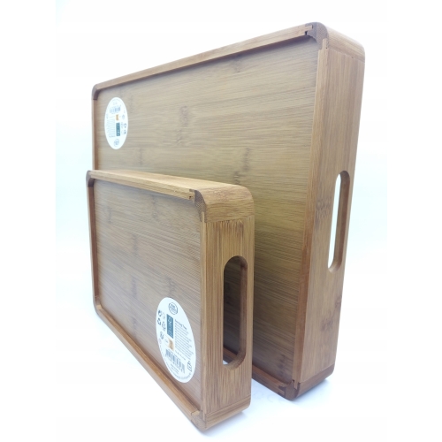 TACE BAMBUSOWE ZESTAW DO SERWOWANIA DEKORACYJNE JASNA DUŻA 38CM MAŁA 25CM