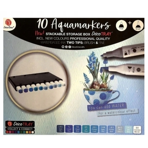 Markery akwarelowe wodne podwójne niebieskie w filiżance 10 szt 191 - 00