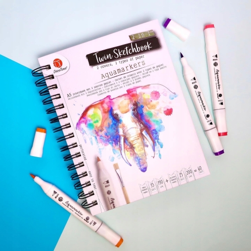 Markery akwarelowe wodne podwójne niebieskie w filiżance 10 szt 191 - 00