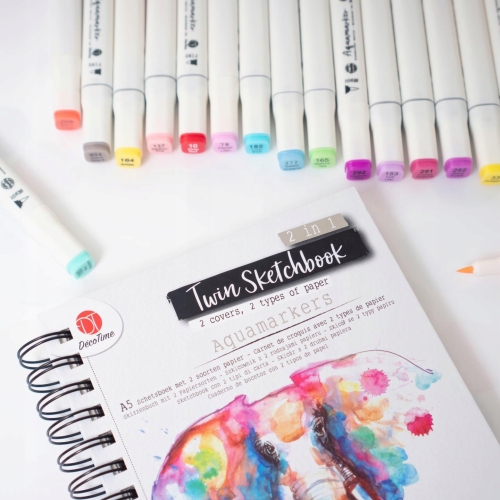 Markery akwarelowe wodne podwójne niebieskie w filiżance 10 szt 191 - 00