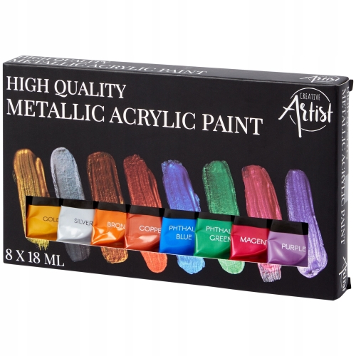 Farby akrylowe metaliczne Akcesoria Plastyczne 8 szt. x 18ml KOLOR MIX