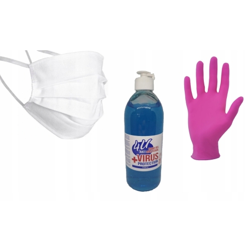 20 x rękawiczki M L XL + 2 x maska + żel 0,5L FREE