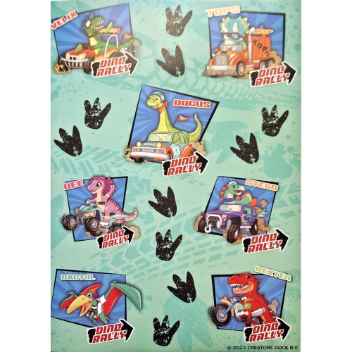 1000 sztuk mocnych naklejek w książce A4 z Dinozaurami DINO RALLY 20 stron