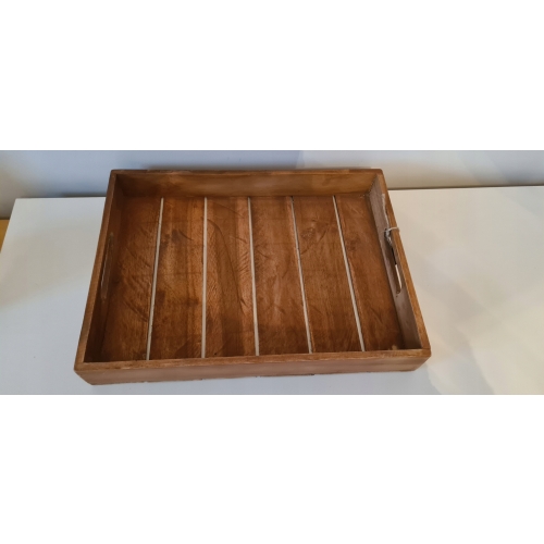 Taca z drewna tekowego do serwowania duża wysoka wygodna 39 x 29 x 5,5 cm