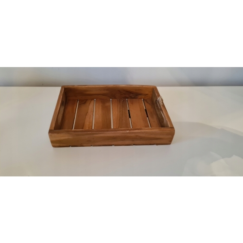 Taca z drewna tekowego do serwowania duża wysoka wygodna 39 x 29 x 5,5 cm