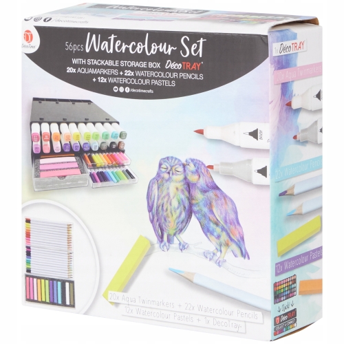 Markery akwarelowe Set 56 sztuk + KREDKI I PASTELE Duży zestaw Prezentowy