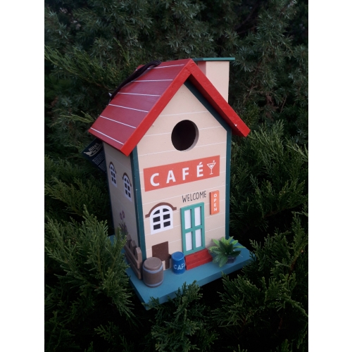 DOMEK DLA PTAKÓW DREWNIANY BUDKA LĘGOWA OZDOBNA wym. 14.5x14x5x23cm XL